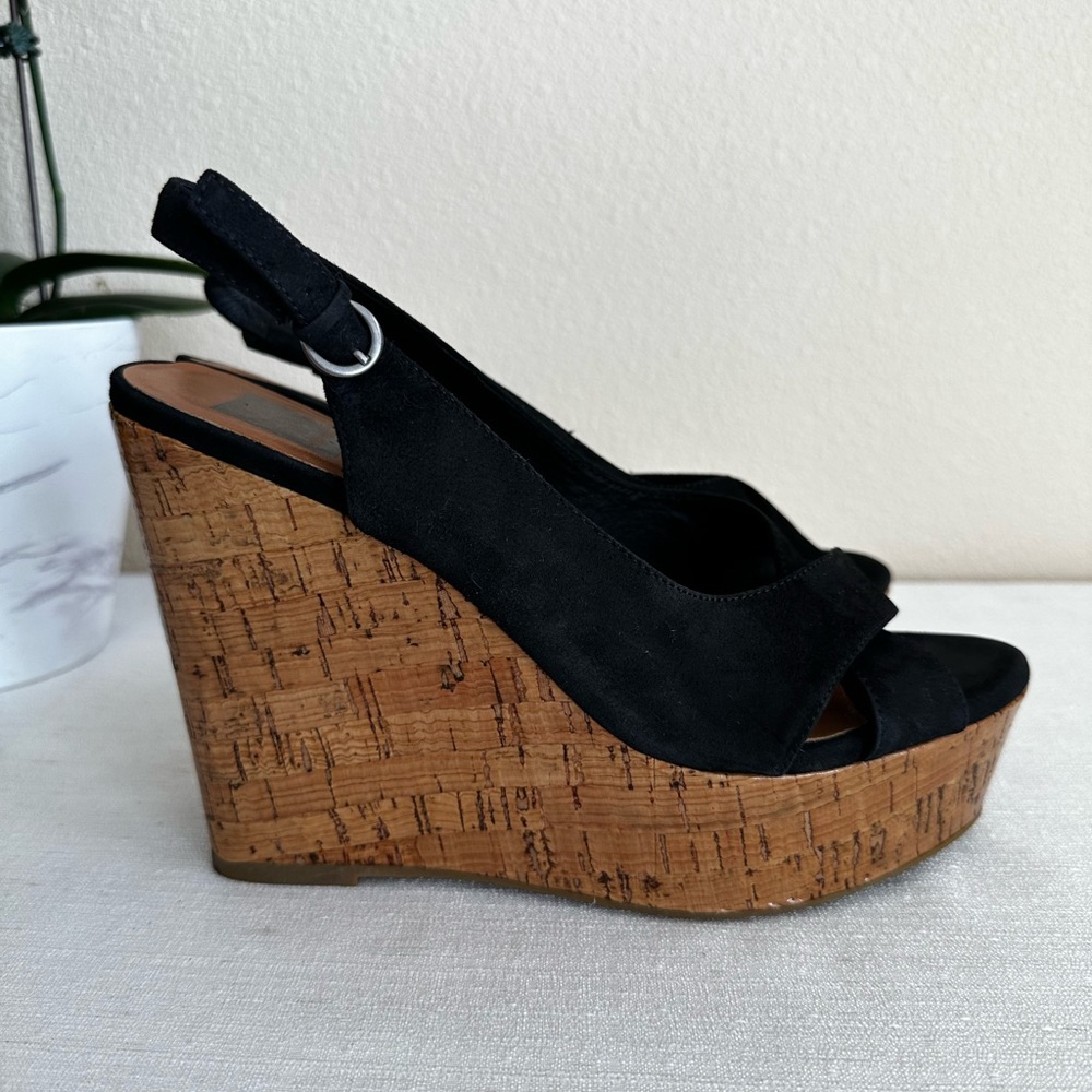Dolce Vita Black Suede Ankle Strap Platform Cork Wedge Sandals Women’s 10